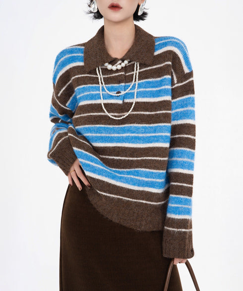 Stripe Collar Knit Pullover